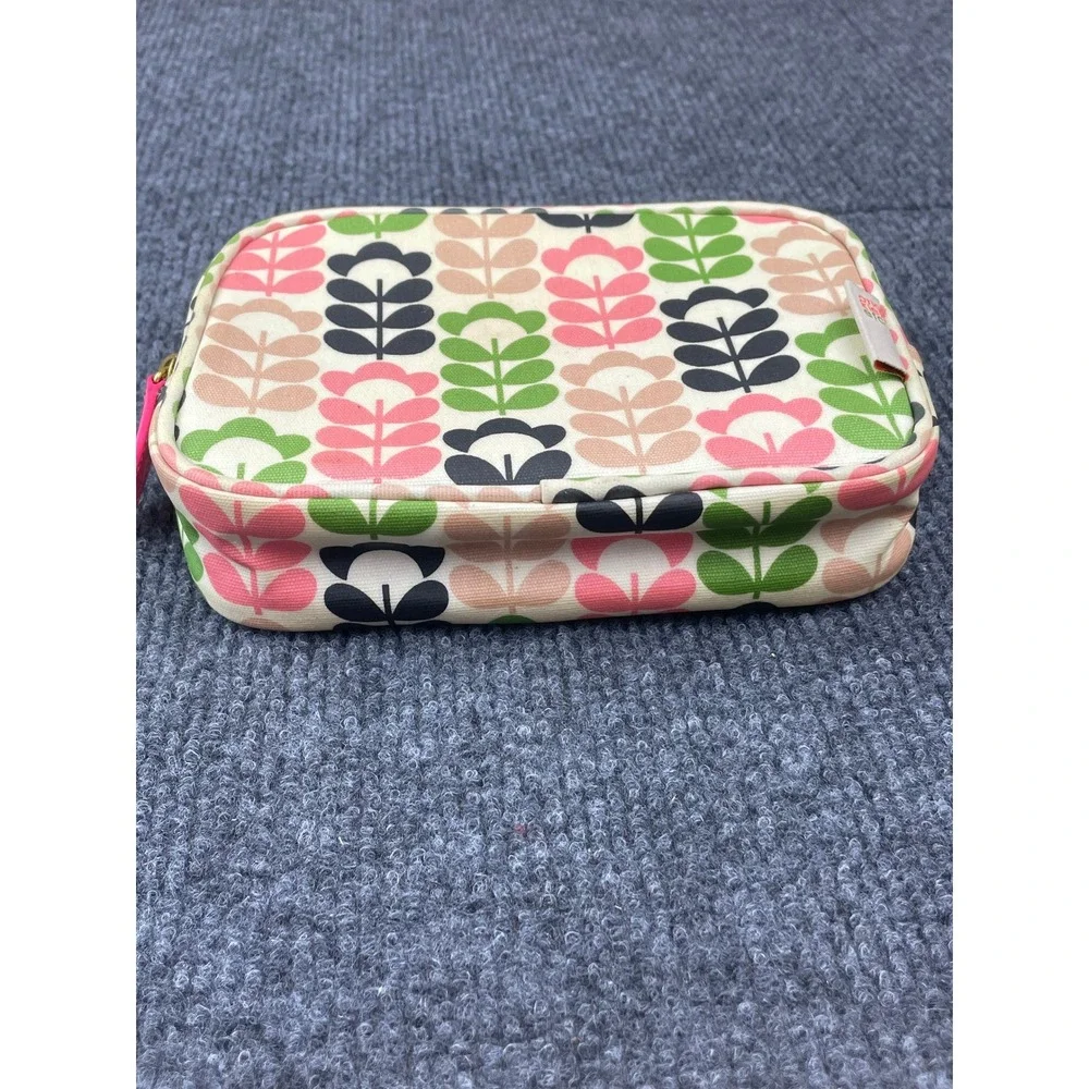 Orla Kiely etc Floral Stem Print Cosmetic Bag Pink Green Canvas Pouch Organizer
